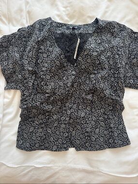 Madewell Black and White Floral Button-Front Blouse